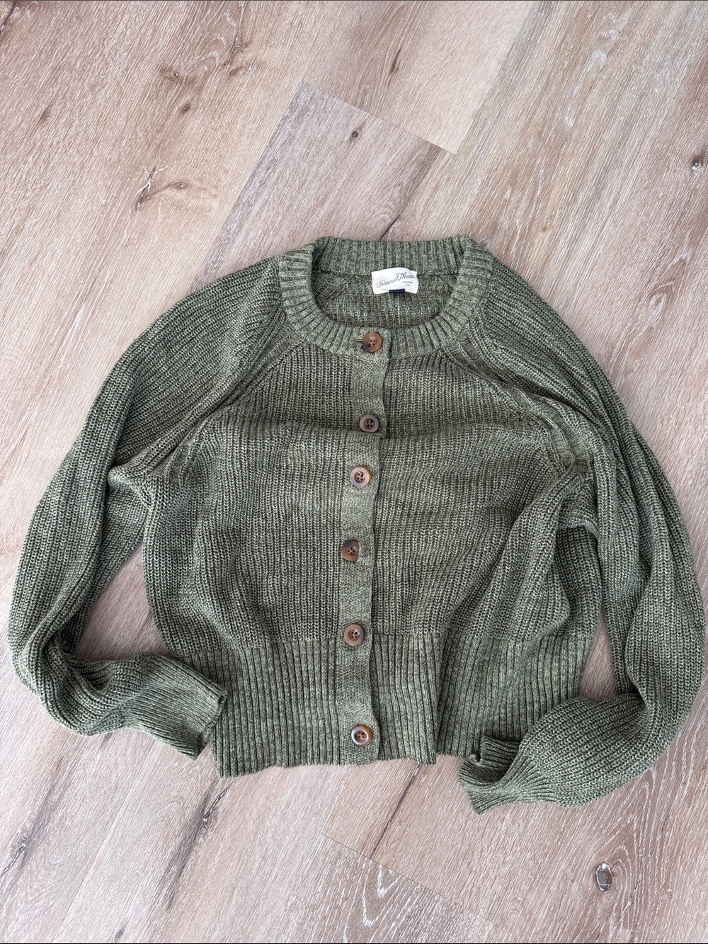 Universal Thread Olive Ribbed Button Cardigan with Wood Buttons